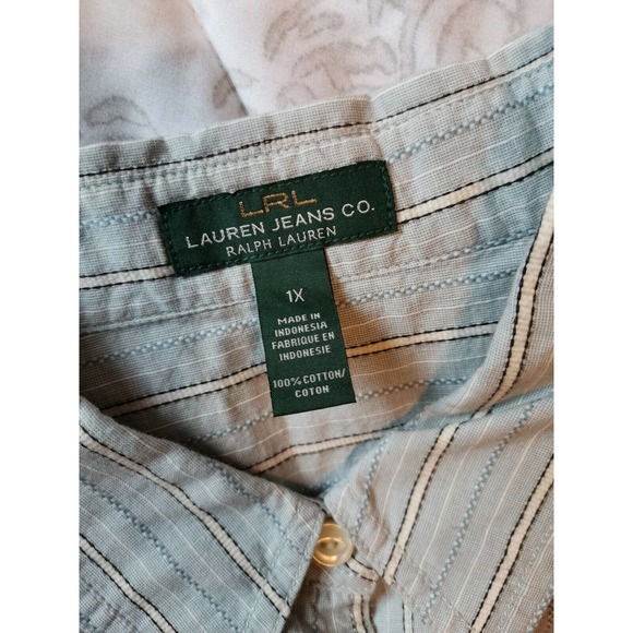 LRL Lauren Jeans Co. light blue striped button down sz 1x double pockets - Picture 3 of 8